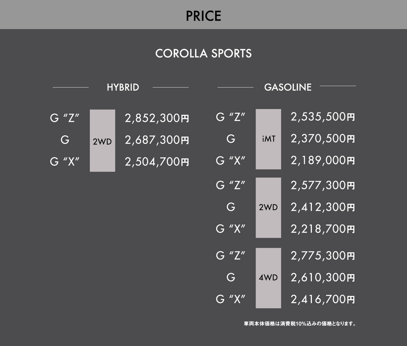 price CAROLLA SPORT